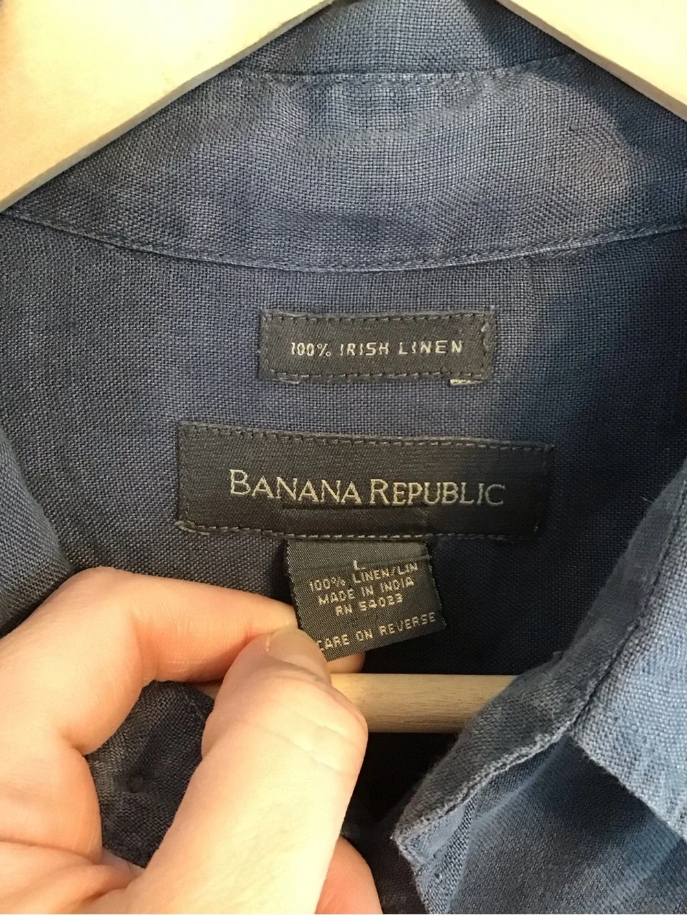 Banana Republic Men's Irish Linen Slate Blue Long-Sleeve Button-Down Shirt L